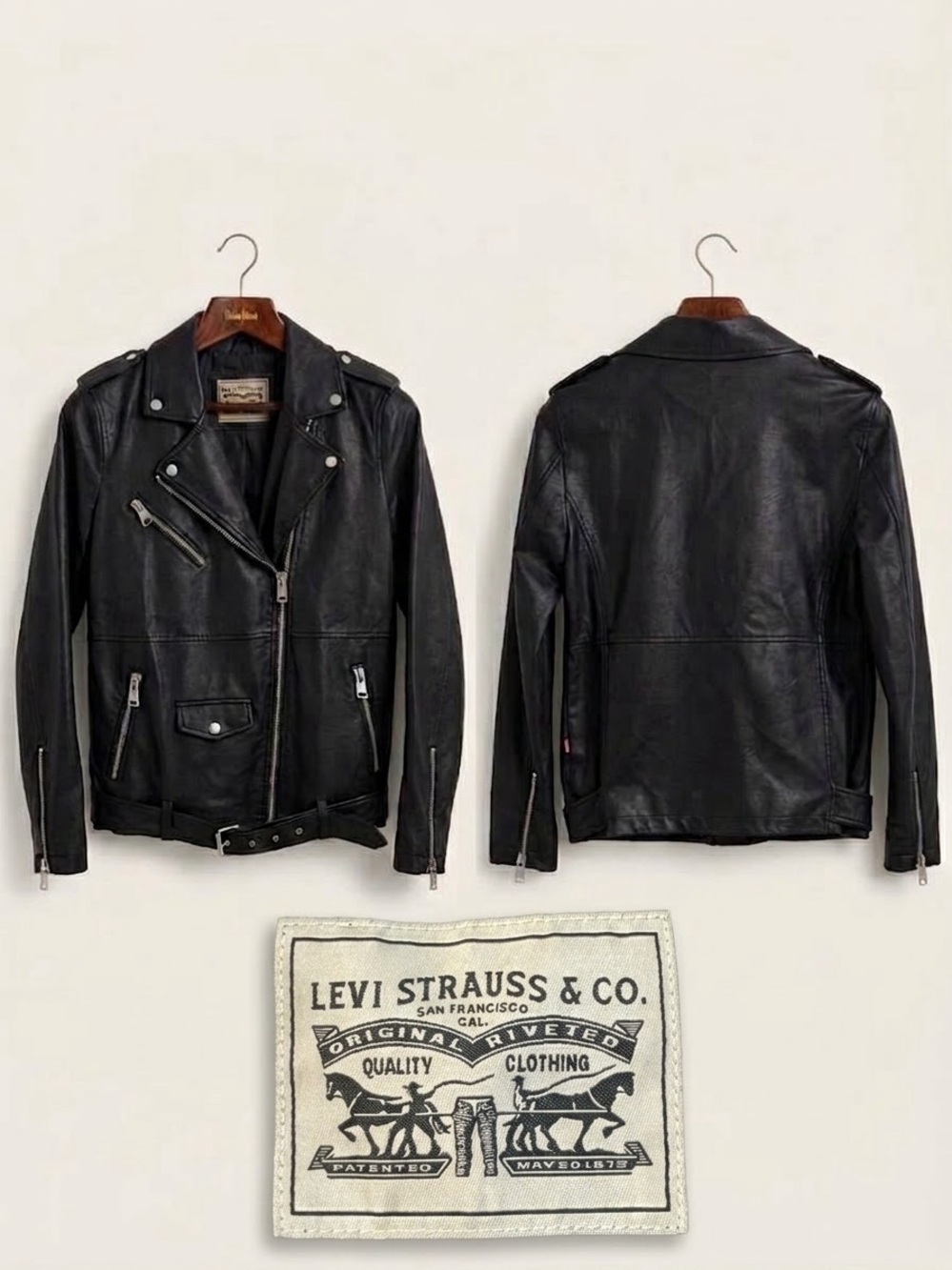 Levi’s Black Faux Leather Belted Moto Jacket | Size Medium